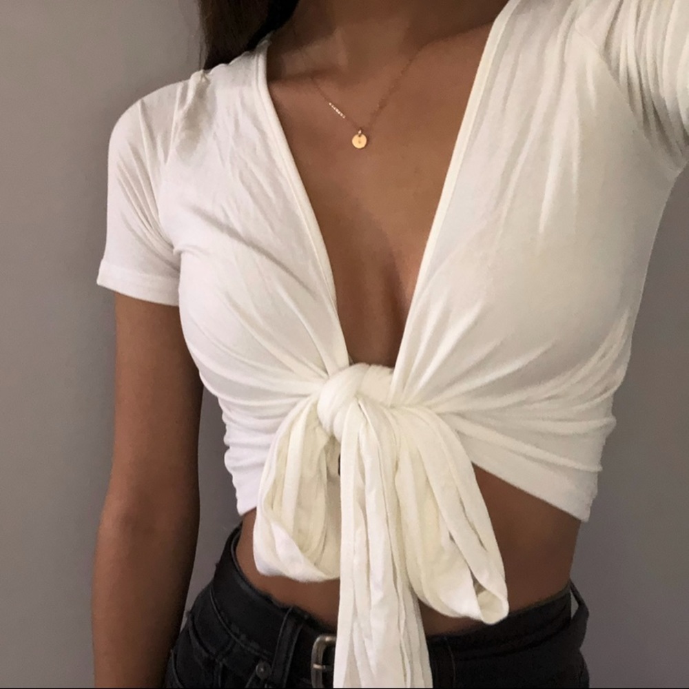 White wrap tie top